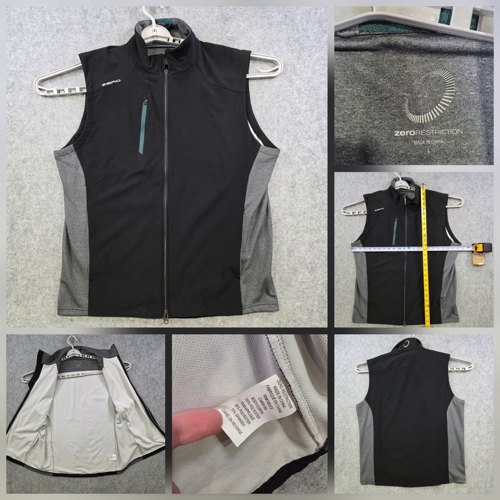 Zero Restriction Z710 Vest Mens Large Black Softshell Golf Full Zip Pockets